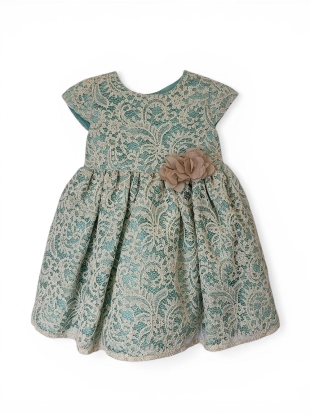 NWT Marmellata Aqua Lace Baby Dress Floral Applique Party 24M